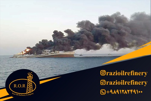 بزرگترین کشتی نیروی دریایی ایران پس از آتش سوزی در خلیج عمان غرق می شود 